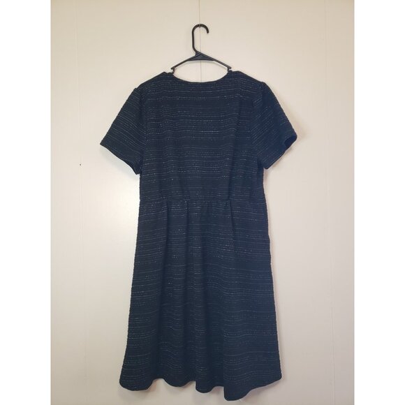 Draper James Dress Women XL Black Silver Metallic Knit Short Sleeve Fit n Flare - Picture 2 of 6